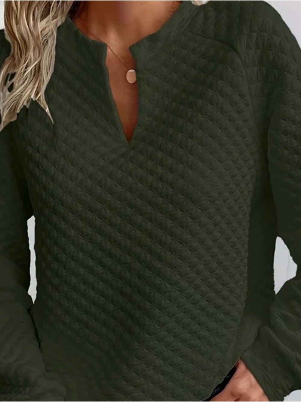 Quilted V-Neck Pullover Sweater - Olive Green SZ XXL